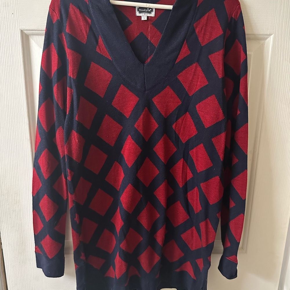 Mud Pie Red and Navy V-Neck Sweater